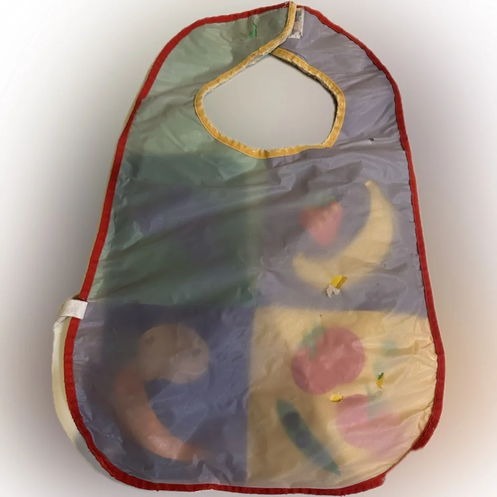 VTG 1993 LVC WELL LOVED COLLECTIBLE WATERPROOF BABY BIB FRUIT VEGGIE COLOR BLOCK
